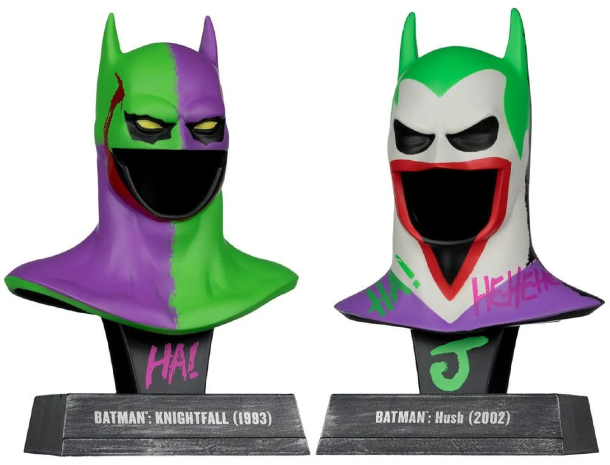 Batman Masken-Repliken Knightfall und Hush im Joker-Look