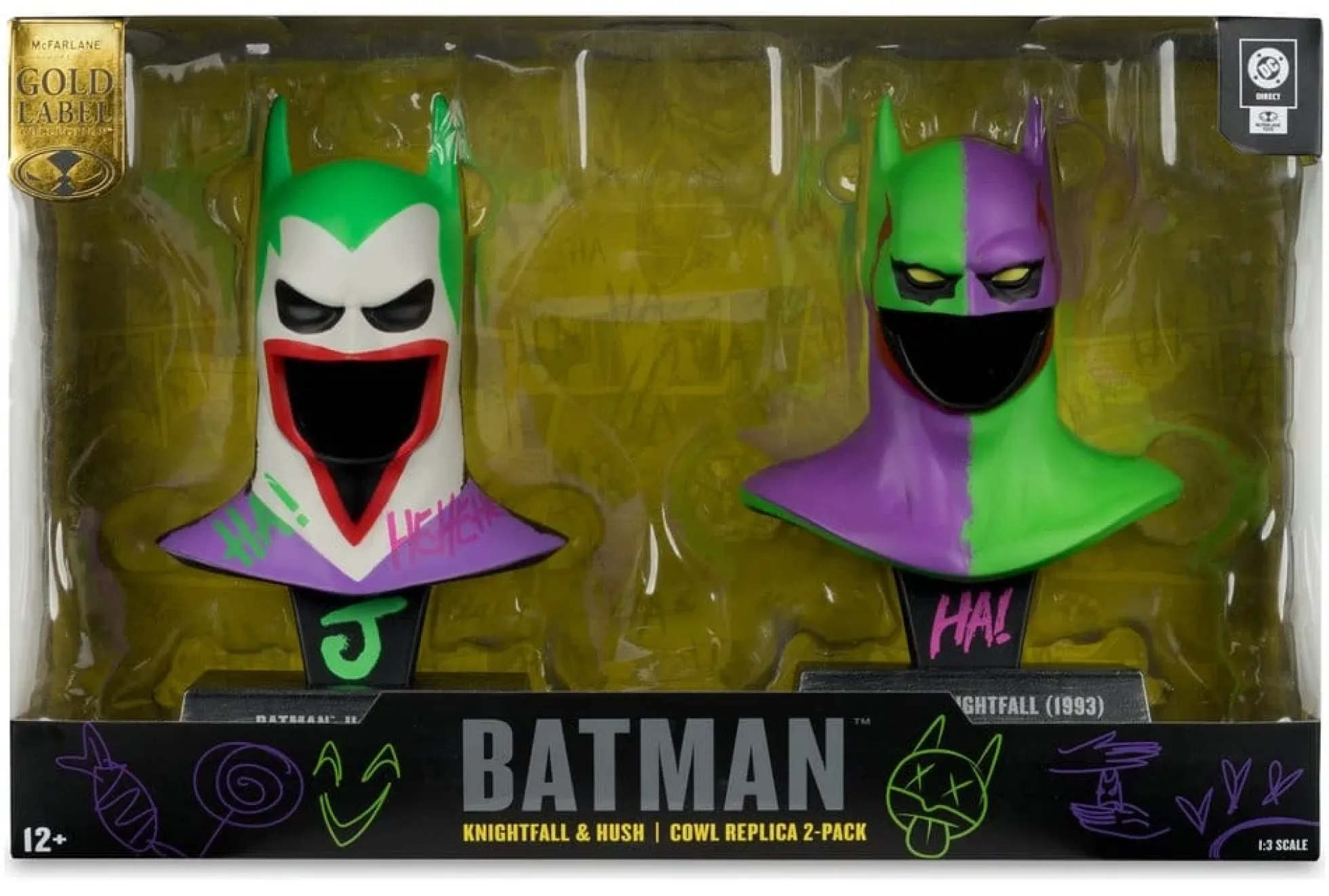 Batman Masken-Repliken Knightfall und Hush im Joker-Look