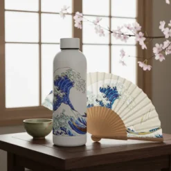 Die Große Welle vor Kanagawa - Premium Trinkflasche & Fächer Set