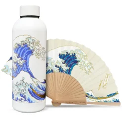 Die Große Welle vor Kanagawa - Premium Trinkflasche & Fächer Set