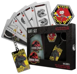 Jurassic Park Geschenkbox mit Kartenspiel, Pin und Schlüsselanhänger