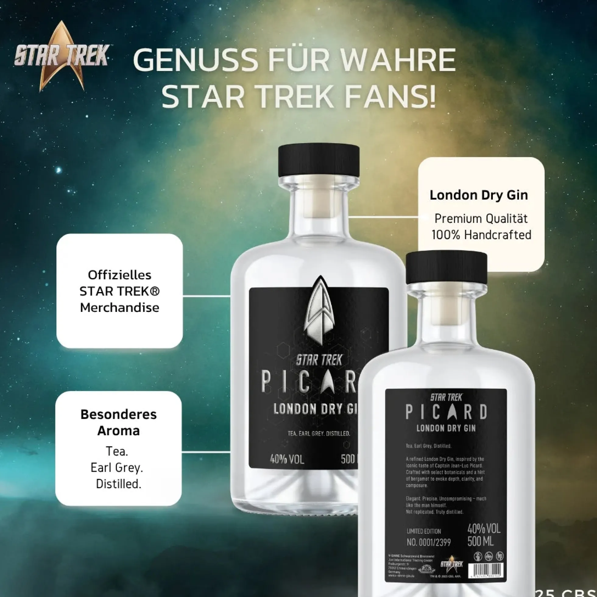 Star Trek Picard Earl Grey Gin mit Sammlerbox und Glas